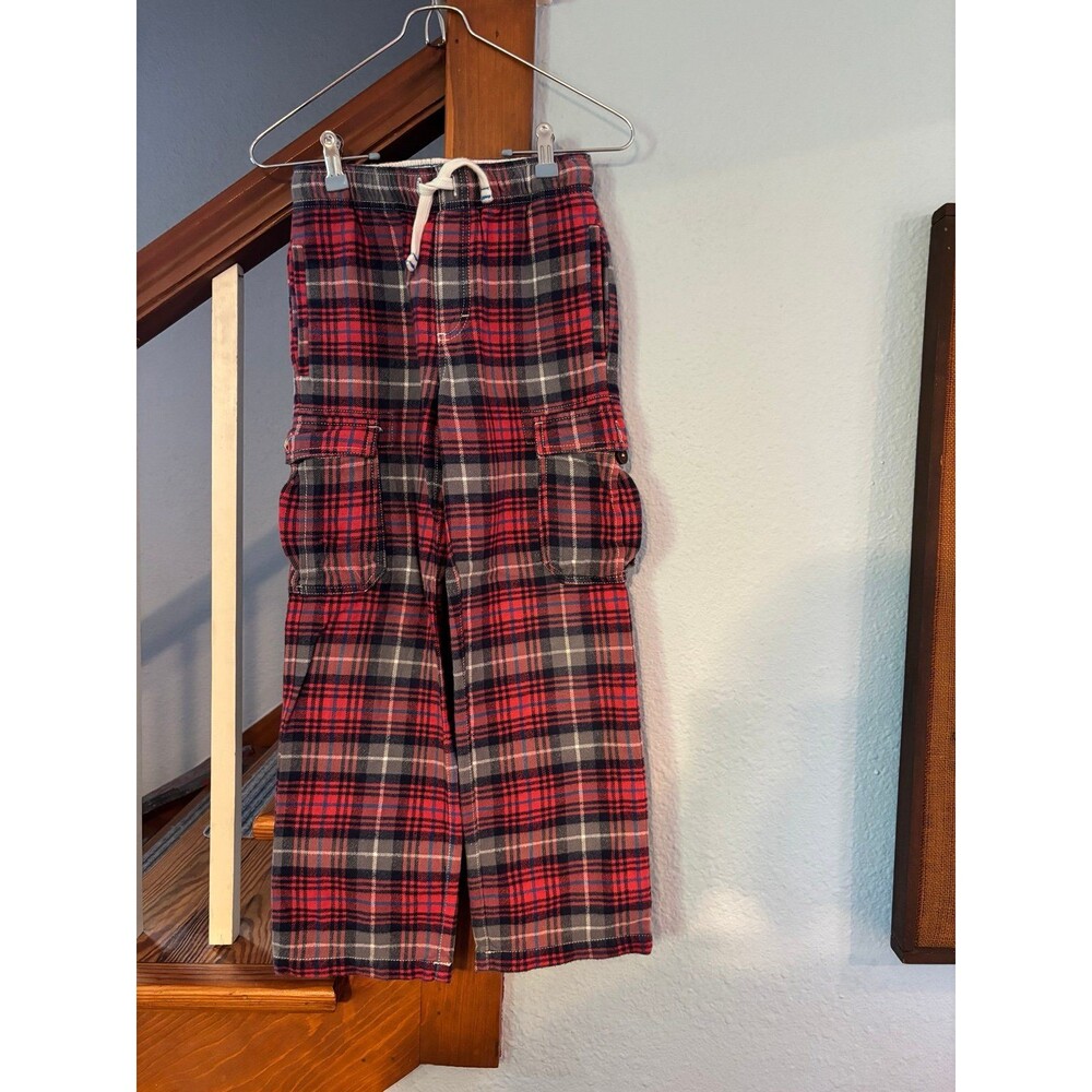 Mini Boden adjustable Y2K red plaid flannel pants cargo pockets 9